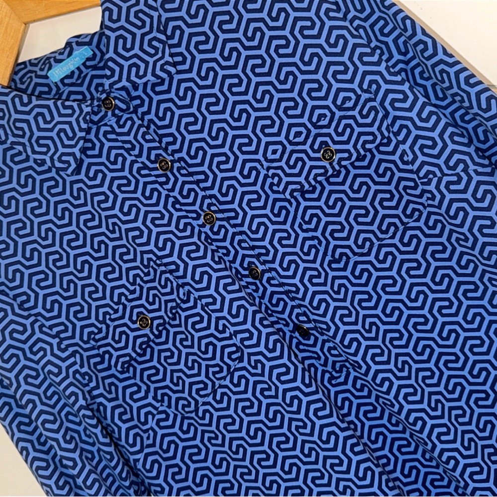 J. McLAUGHLIN Lawrence shirt Dress Blue Honeycomb Roll Tab Catalina Cloth Large - Picture 13 of 14